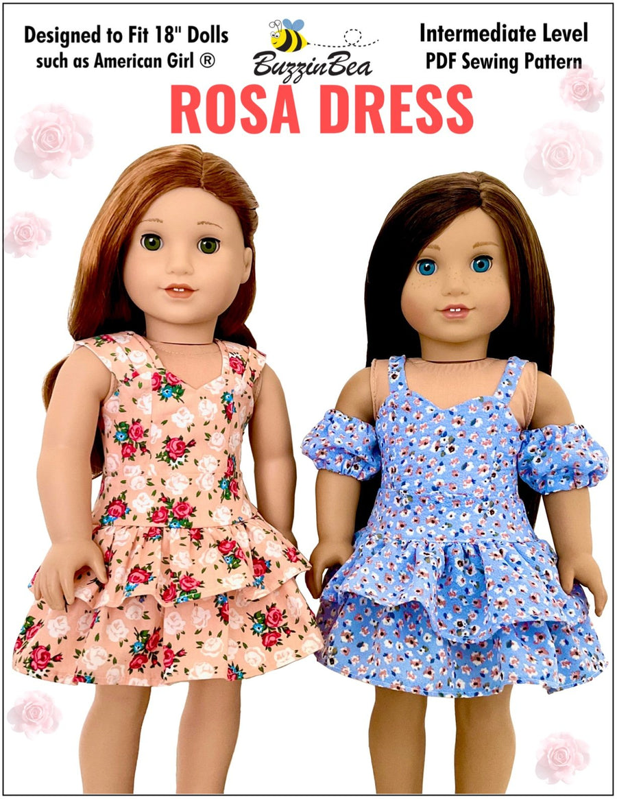 Rosa dress 18-inch doll clothes PDF sewing pattern