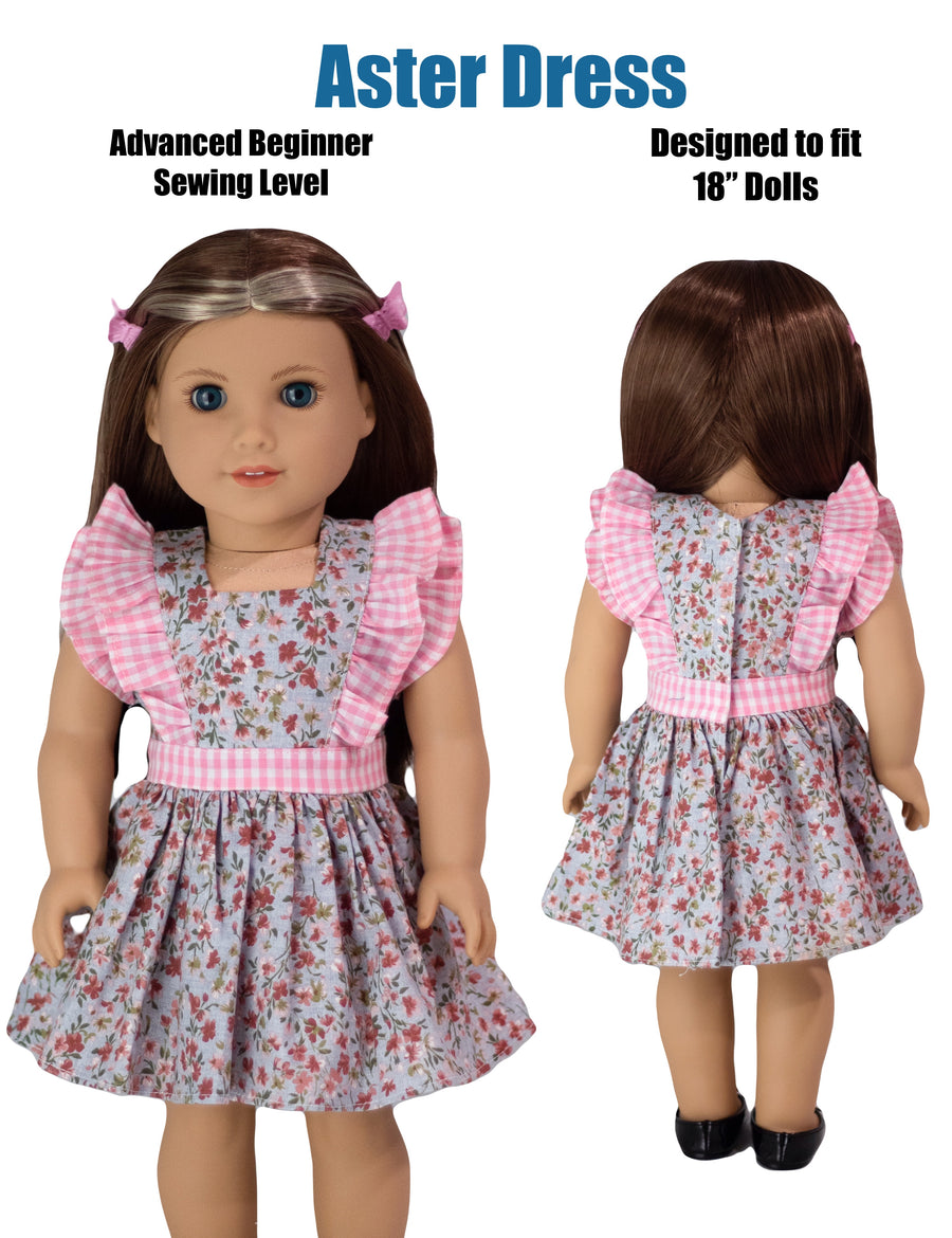 Aster dress 18-inch Doll Clothes PDF sewing pattern