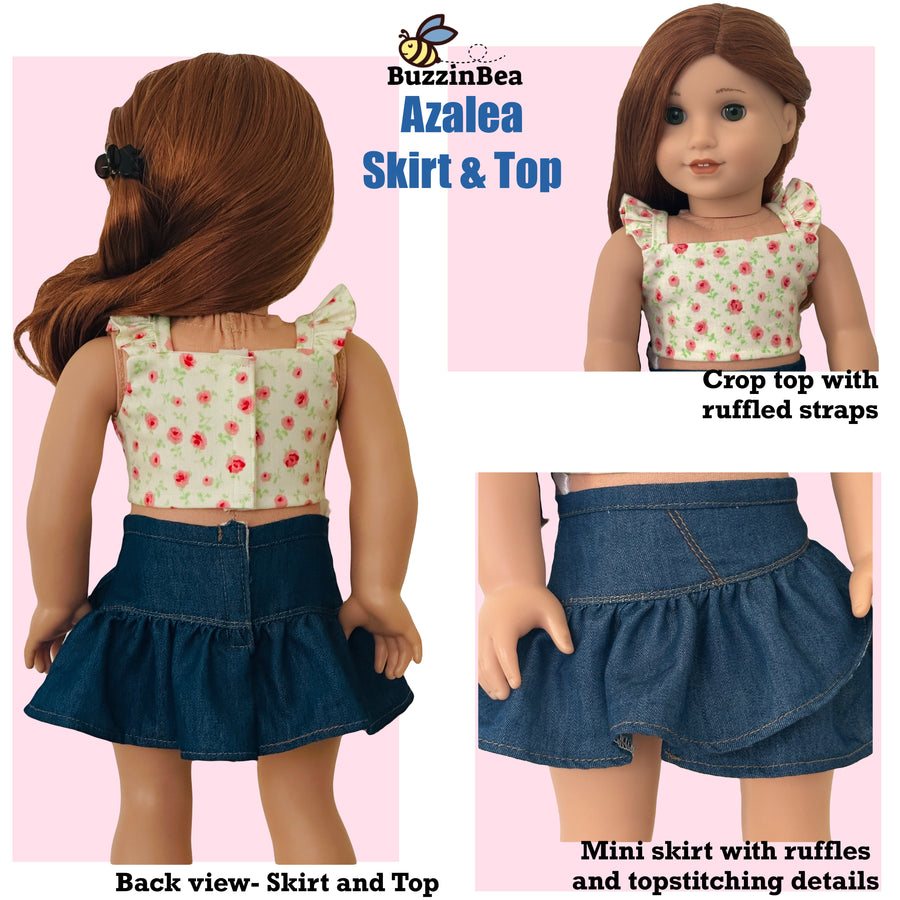 Azalea Skirt and Top 18-inch doll clothes PDF sewing pattern