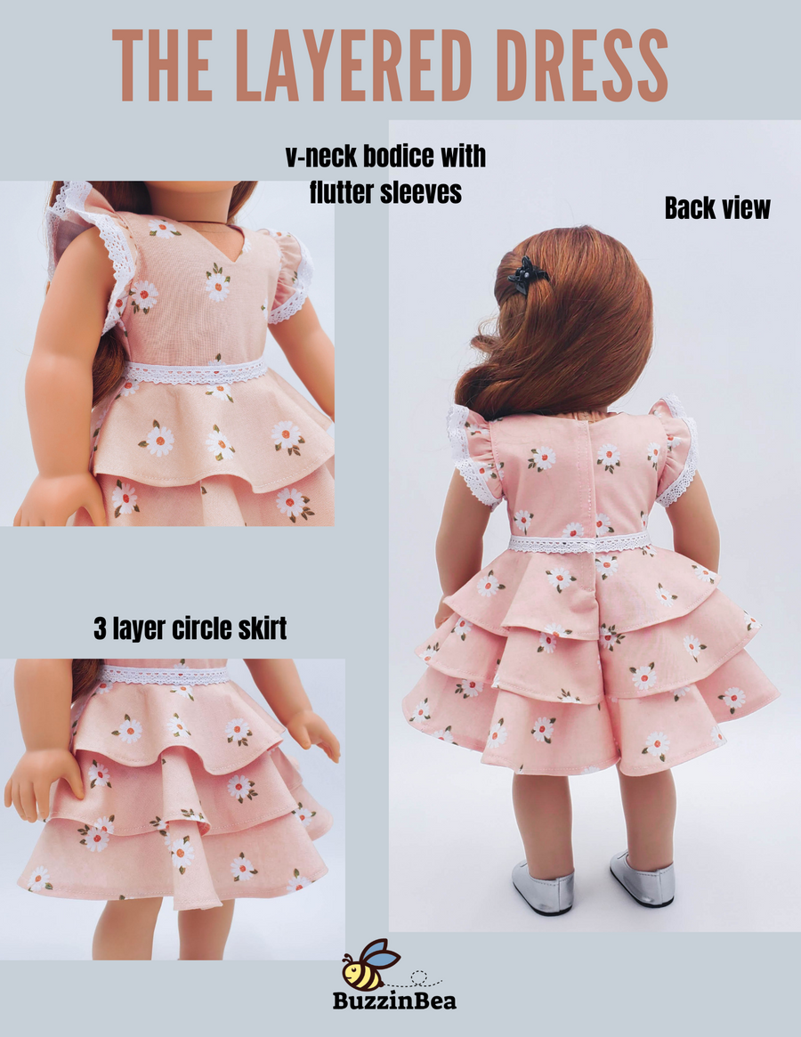 Layered Dress for 18 inch Dolls PDF Sewing Pattern BuzzinBea