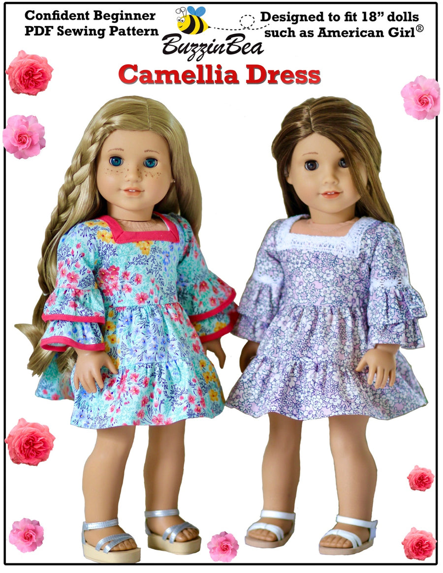 Camellia dress 18-inch doll clothes PDF sewing pattern