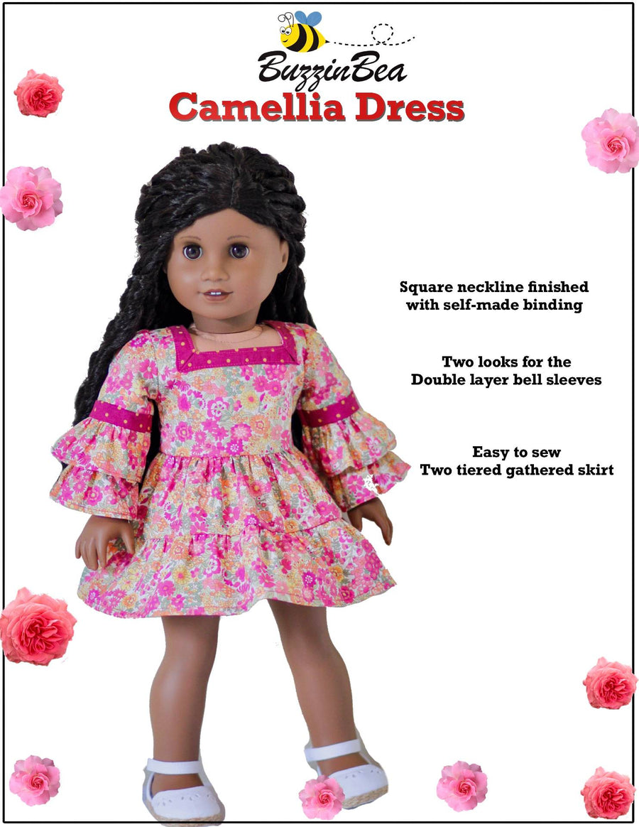 Camellia dress 18-inch doll clothes PDF sewing pattern