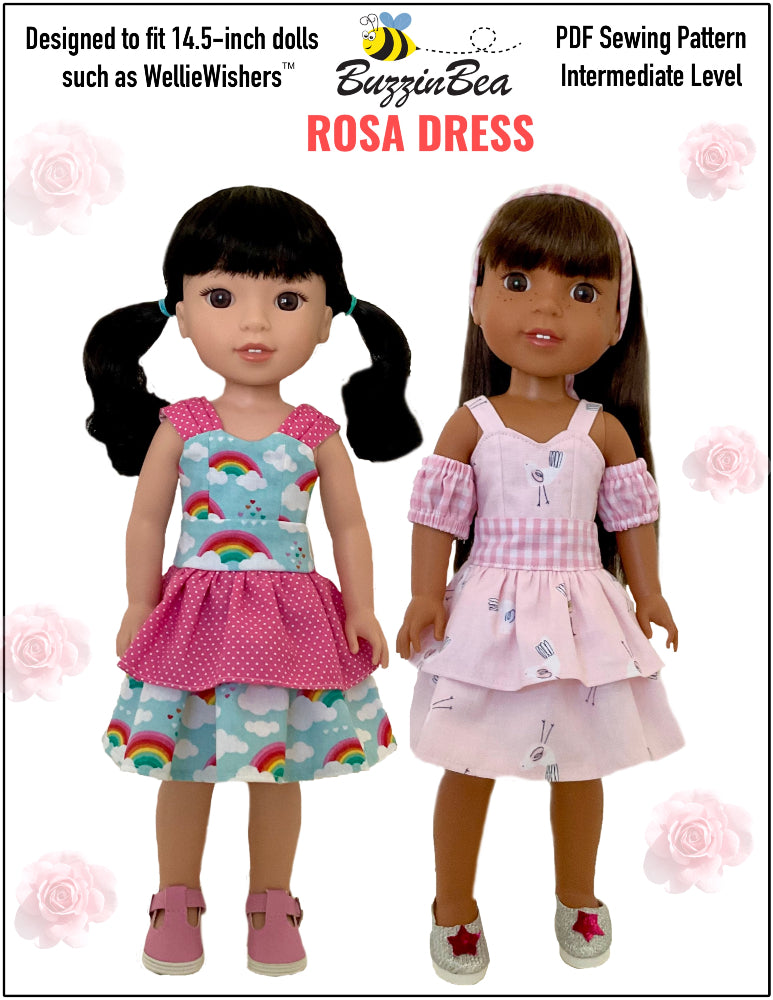 Rosa dress  14-inch doll clothes PDF sewing pattern