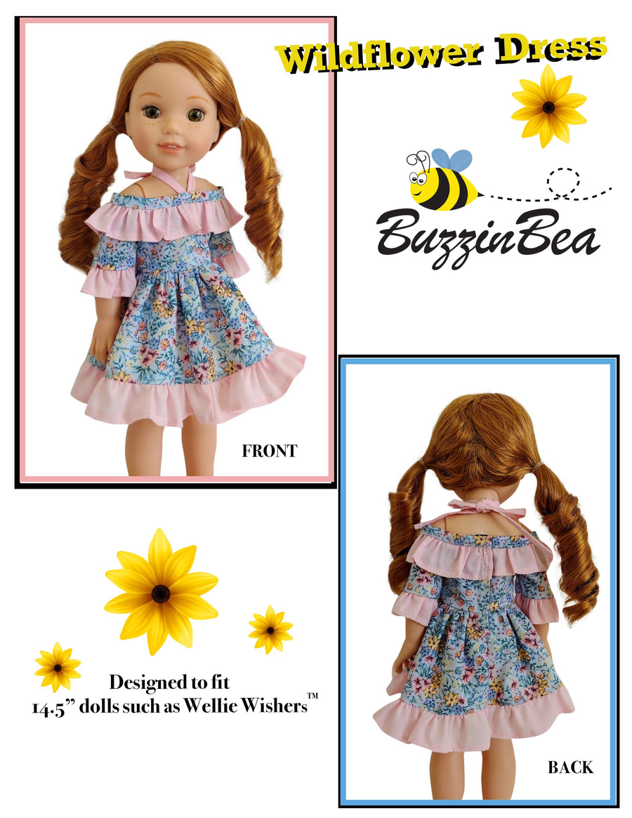 Wildflower Dress 14-inch doll clothes PDF sewing pattern