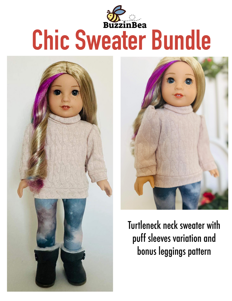 Chic Sweater Bundle for  18-inch Dolls Digital PDF Sewing Pattern