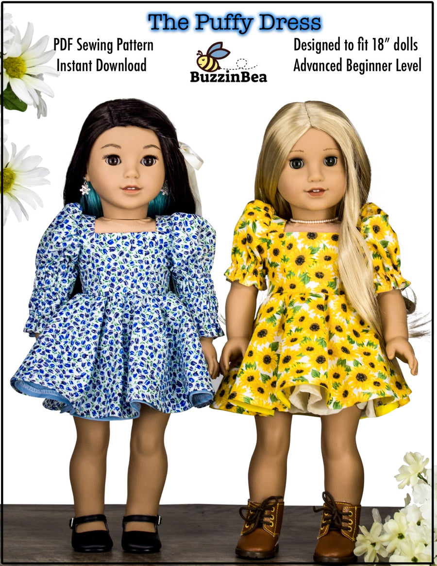 Puffy Dress 18-inch doll clothes PDF sewing pattern